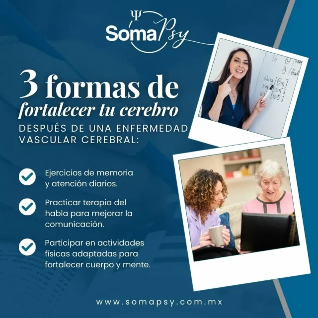 🧠En #SomaPsy recuperar el funcionamiento de tu cerebro después de una enfermedad vascular cerebral es posible. 

#Cerebro #Enfermedad #Rehabilitación